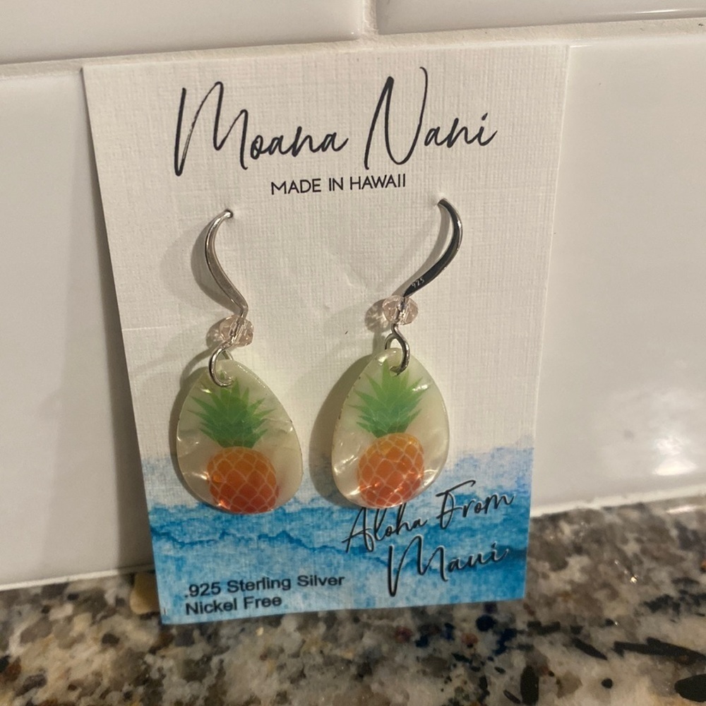 Moana Nano 925 Sterling‎ Silver Pineapple Drop Earrings Hawaii Tropical Jewelry